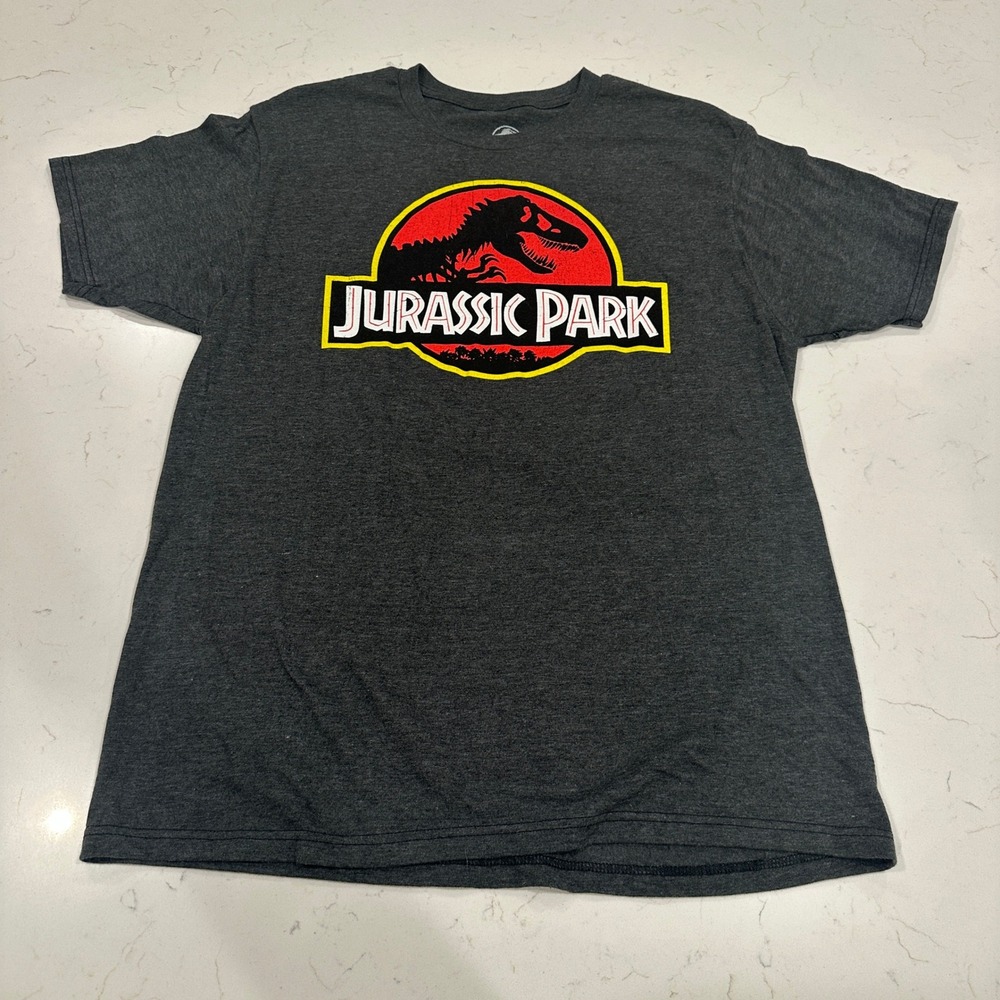 Jurassic Park Mens Graphic T-Shirt Charcoal Heather Gray Large Mad Engine